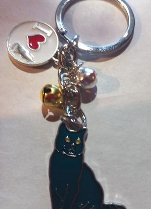 Брелок на ключі метал емаль синій сірий кішка кіт сердечко та лапка