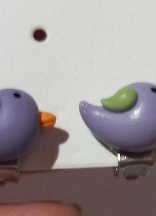 Дитячі кліпси сережки сережки (без проколювання) метал і пластик пташки фіолетові