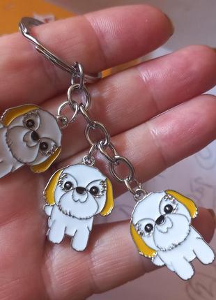 Брелок на ключи металл собака пес порода ши-тцу болонка 3 подвески