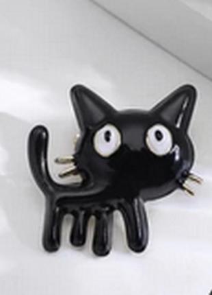 Брошь брошка значок золотистый металл черный кот кошка котенок эмаль идет