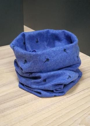 Новий дитячий шарф-снуд (бафф) синього кольору з рибками