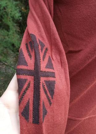 Why not брендовый свитер тёплый красного цвета шерсть коттон хлопок с флагом британии4 фото