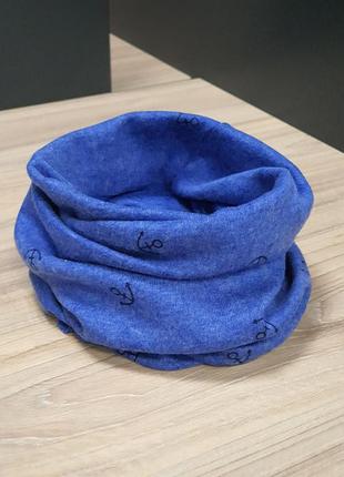 Новий дитячий шарф-снуд (бафф) синього кольору в морському стилі