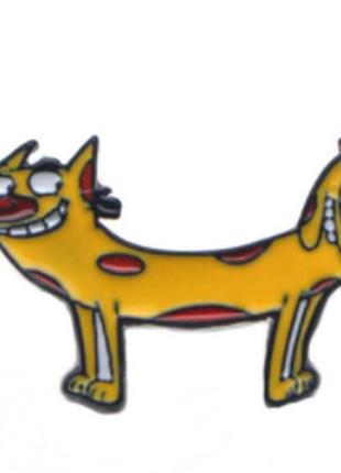 Брошь брошка значок двойной пин кот пес котопес мультфильм металл эмаль