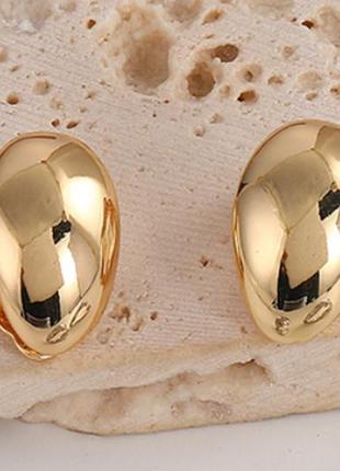 Клипсы (без прокола) овальные серьги сережки золотистый овал гладкий металл корея