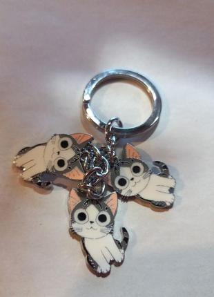 Брелок на ключи кот кошка металл серебристый супер качество как сталь