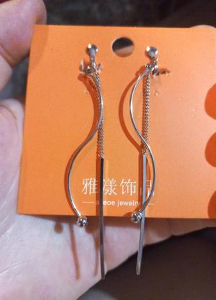 Кліпси сережки (без проколювання) пр-во корея сріблястий метал прості ланцюжка та завиточка