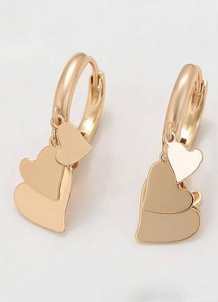 Позолочені сережки кільця підвіски сердечки медичне золото позолоченные серьги кольцо подвески сердца1 фото