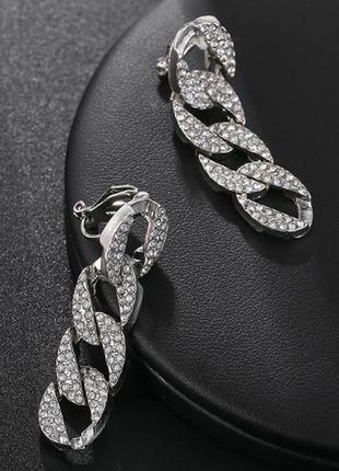 Клипсы серьги сережки (без прокола) пр-во корея серебристые металл цепи 4 звена