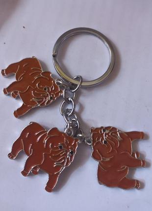 Брелок на ключи эмаль металл медь порода собака американский бульдог