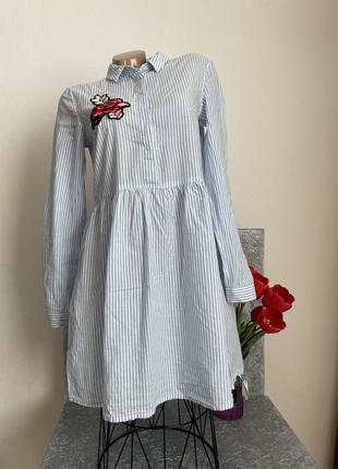 Хлопковое платье рубашка с вышивкой1 фото