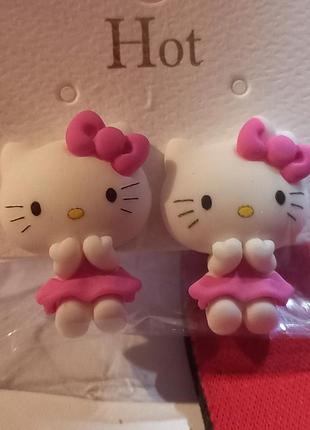 Детские клипсы серьги сережки (без прокола) для принцессы кошка котик китти hello kitti hot ярко розовый