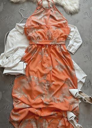 Обольстительное коралловое пляжное платье5 фото