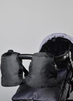 Муфта рукавички роздільні, на коляску / санки, універсальна, для рук, чорний фліс (колір - чорний)