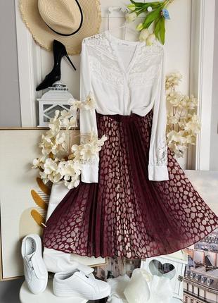 Комплект юбка плиссе и натуральная  белоснежная блуза2 фото