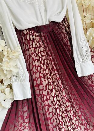 Комплект юбка плиссе и натуральная  белоснежная блуза5 фото