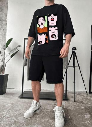 Чоловіча футболка + шорти, комплект, стильний літній костюм