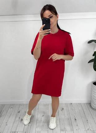 Красное женское летнее платье футболка оверсайз свободного кроя женское повседневное прогулочное платье футболка