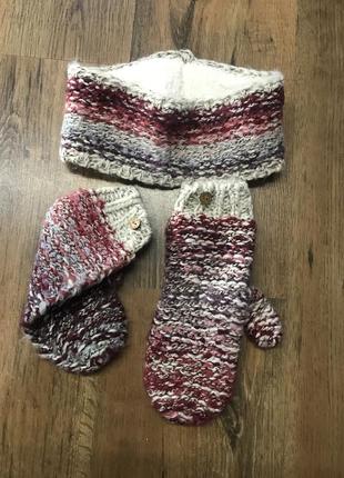 Зимний набор,повязка с мехом и рукавицы1 фото