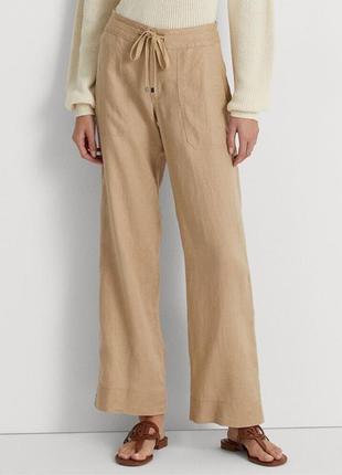 Льняные натуральные бежевые песочные брюки dorothy perkins широкие палаццо прямые большой размер1 фото