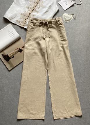 Льняные натуральные бежевые песочные брюки dorothy perkins широкие палаццо прямые большой размер2 фото
