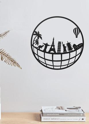 Глобус мира декор на стену черное дерево силуэт глобуса на стене деревянный глобус декор стены путешествия2 фото