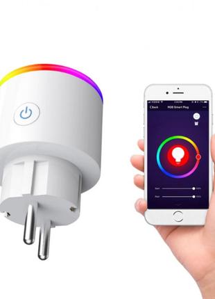 Умная розетка smart led c подсветкой, wi-fi управлением tuya smart, с мониторингом потребления электричества