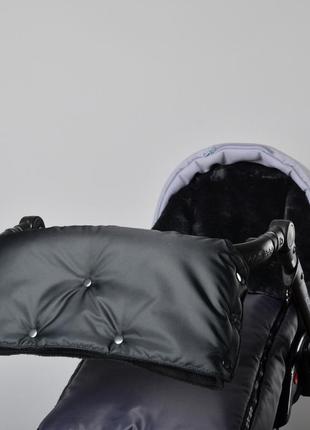 Муфта рукавички сдельная, на коляску / санки, для рук, черный флис (цвет - черный)