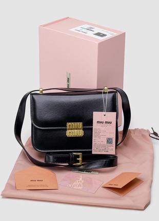Мягкая сумка для девушек фирменная miu miu в черном цвете кожаная на плече, трендовая модель