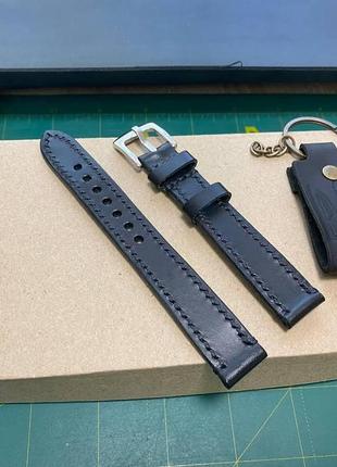 Кожаный ремешок 18 мм. для часов ручной работы с итальянской кожи черный цвет