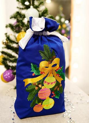 Новогодний рождественский подарочный мешочек/вышивка - новогодние шары, синий пп"світлана-к"1 фото