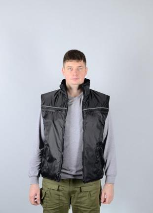Чоловічий зимовий жилет новатор, на флісі, тканина oxford, колір - чорний7 фото