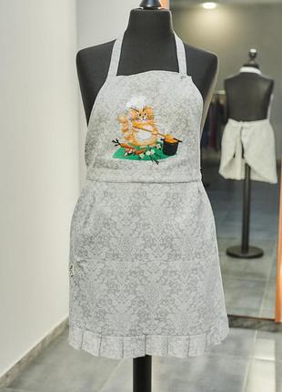 Фартук кухонный, поварской, вышивка - кот-кулинар.