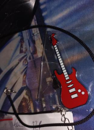 Шнурок кольє чорний підвісок кулон червона гітара метал чокер3 фото