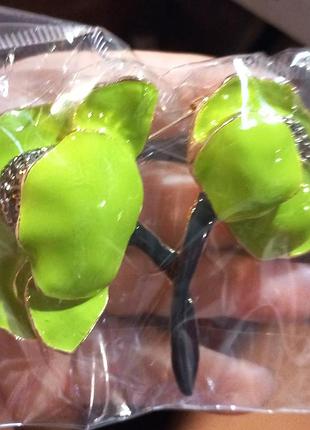 2 в 1 крупная брошь брошка кулон подвеска! золотистый металл зеленый эмаль цветок