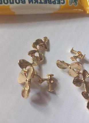 Длинные клипсы серьги сережки (без прокола) золотистый металл пр-во корея подвески цветы орхидеи5 фото