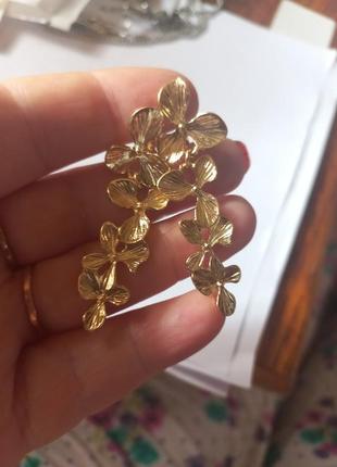 Длинные клипсы серьги сережки (без прокола) золотистый металл пр-во корея подвески цветы орхидеи7 фото