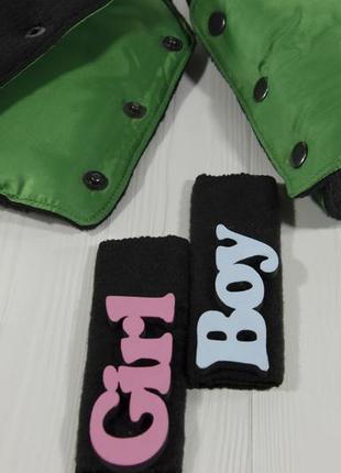 Муфта рукавички раздельные, на коляску / санки, облегающая, для рук, черный флис (цвет - зеленый)4 фото