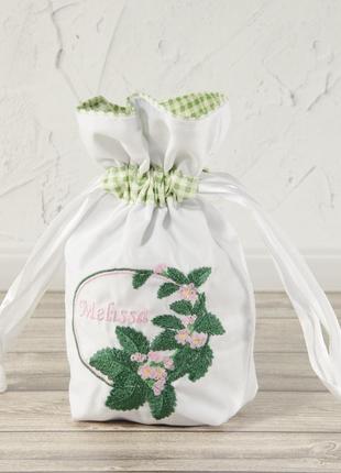 Мешочек для хранения трав / подарочный с завязками / мелисса венок / пп “светлана – к”