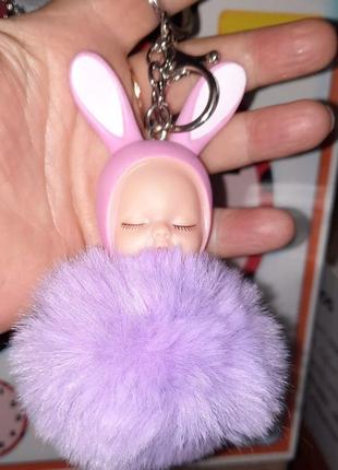Брелок на ключі сумку кролик заєць зайчик ніжно-фіолетовий личко лялечко хутро пушок