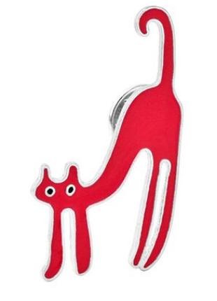 Брошка піктограма пін кішка гнучка прогнувся 4.3 см метал червона емаль