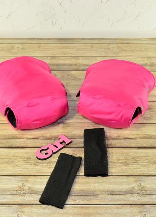 Муфта рукавички роздільні, на коляску / санки, універсальна, для рук, чорний фліс (колір - рожевий яскравий)3 фото