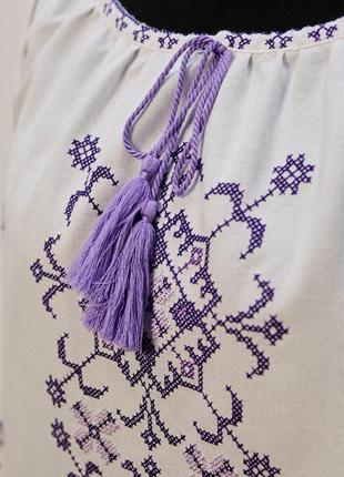 Вышиванка женская с длинным рукавом - реглан, вышивка - крестик, оникс, цвет - белий.4 фото