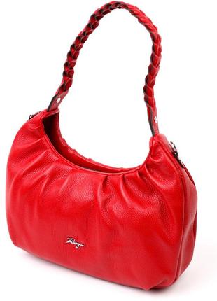 Яркая женская сумка багет karya 20837 кожаная красный1 фото