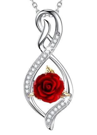 Ланцюжок з кулоном жіночий знак нескінченність і на ньому троянда сріблястий