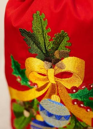 Новорічний різдвяний подарунковий мішечок/вишивка - новорічні кулі, червона пп"світлана-к"6 фото