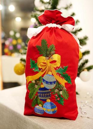 Новогодний рождественский подарочный мешочек/вышивка - новогодние шары, красный пп"світлана-к"4 фото