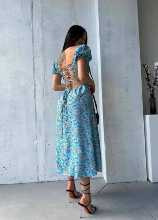 Платье женское в цветы длинное миди 42-48 голубое, розовое, белое9 фото
