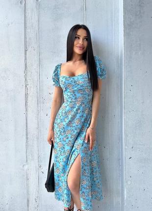 Платье женское в цветы длинное миди 42-48 голубое, розовое, белое4 фото