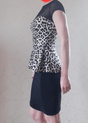 Леопардовая блузка с баской4 фото